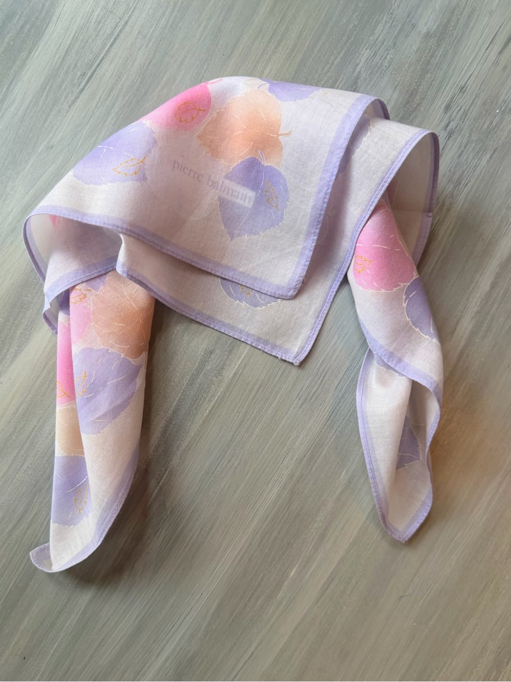 Pierre Balmain Paris scarf pastel leaf pattern handkerchief neckerchief bandana